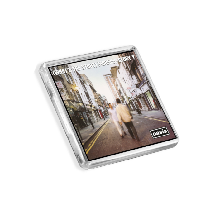 Plastic Oasis fridge magnets - What's The Story Morning Glory - on a white background