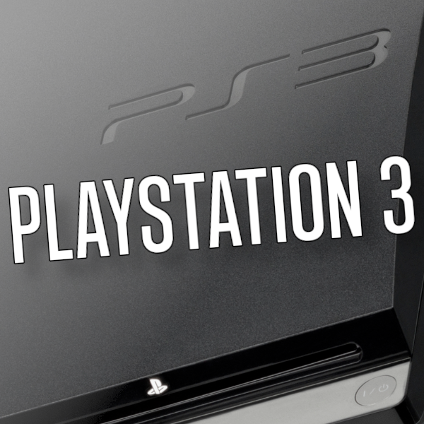Picture of a PlayStation 3 console, with the word PlayStation 3 over it.