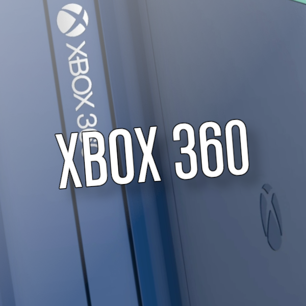 Close up image of an Xbox 360 S console, with the word Xbox 360 over the top