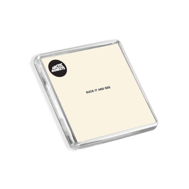 Image of Arctic Moneys Suck It and See album cover-inspired fridge magnet on a white background
