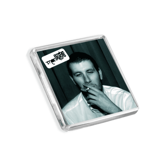 Image of Arctic Moneys Whatever People Say I Am, That's What I Am Not album cover-inspired fridge magnet on a white background