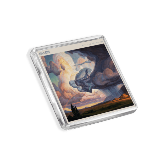 Image of The Killers - Imploding the Mirage album cover-inspired fridge magnet on a white background
