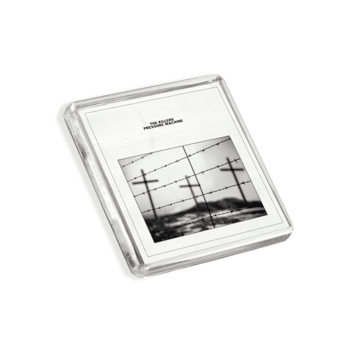 Image of The Killers - Pressure Machine album cover-inspired fridge magnet on a white background