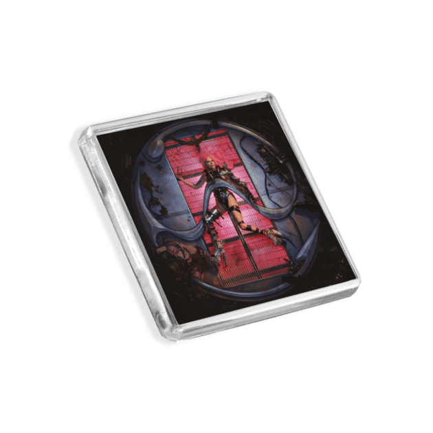 Image of Lady Gaga - Chromatica album cover-inspired fridge magnet on a white background
