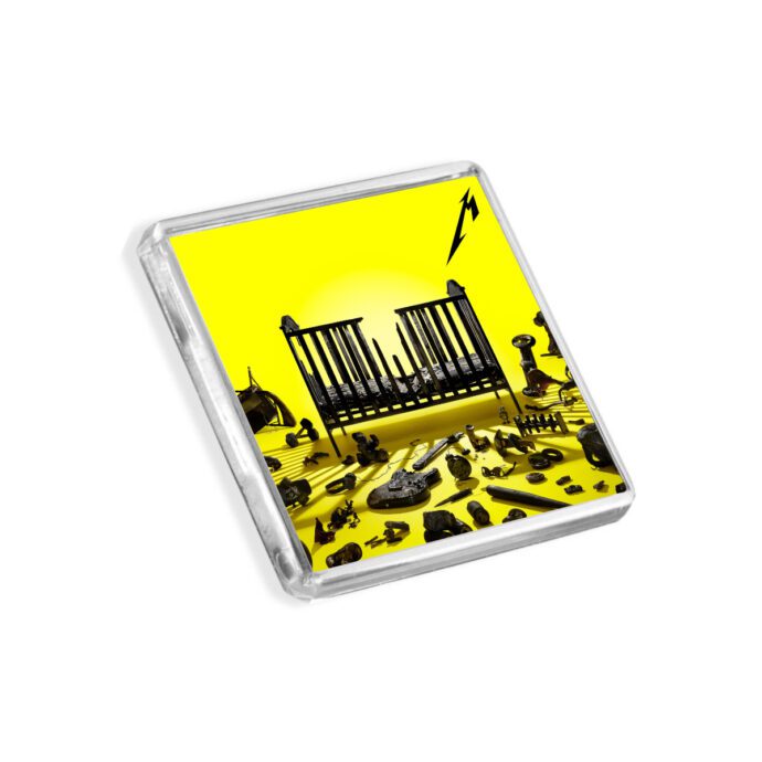 Image of Metallica - 72 Seasons album cover-inspired fridge magnet on a white background