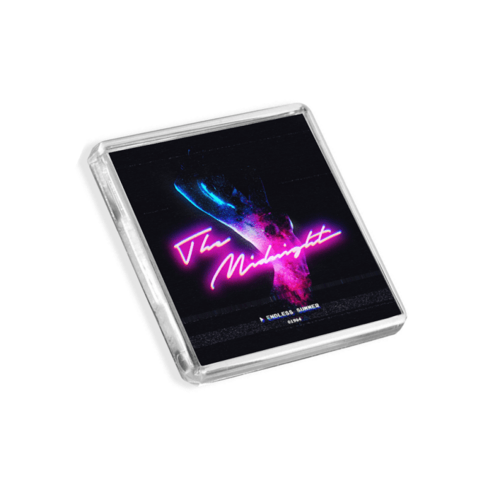 Image of The Midnight - Endless Summer album cover-inspired fridge magnet on a white background