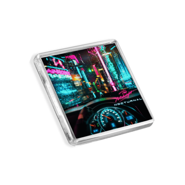 Image of The Midnight - Nocturnal album cover-inspired fridge magnet on a white background