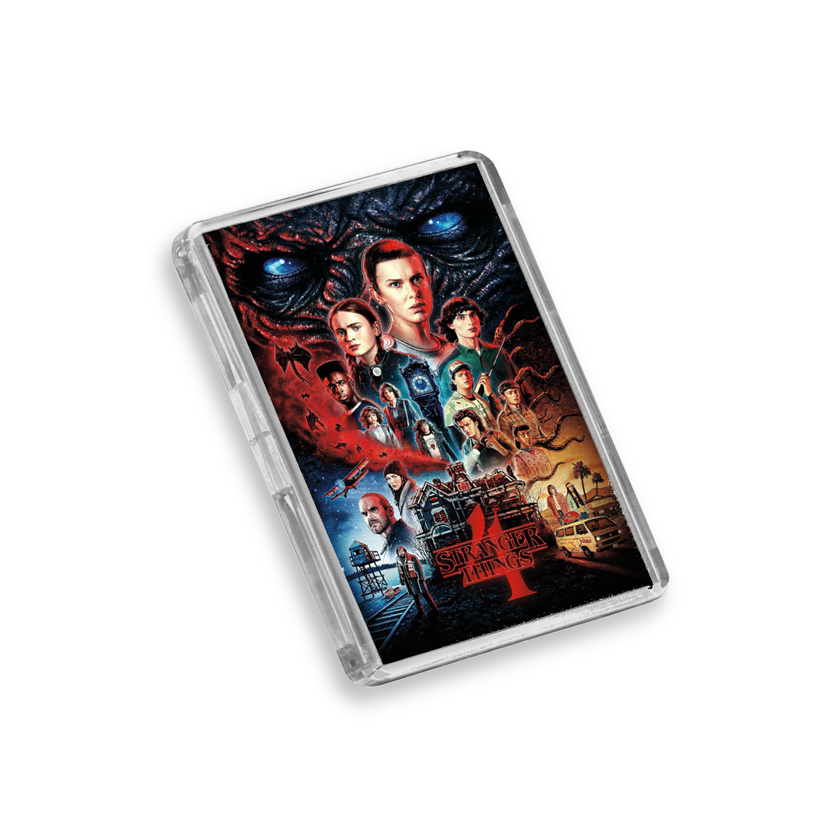 Image of a Stranger Things 4 TV show inspired fridge magnet on a white background