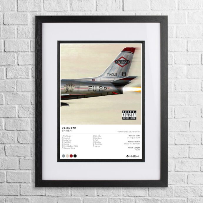 A4 custom design poster of Eminem - Kamikaze in a black, dual-aspect frame