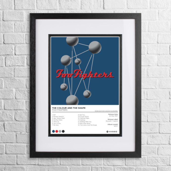 A4 custom design poster of Foo Fighters - The Color and the Shape in a black, dual-aspect frame