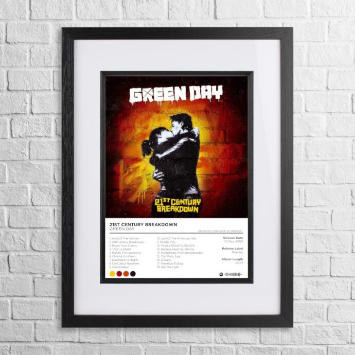 A4 custom design poster of Green Day - 21st Century Breakdown in a black, dual-aspect frame