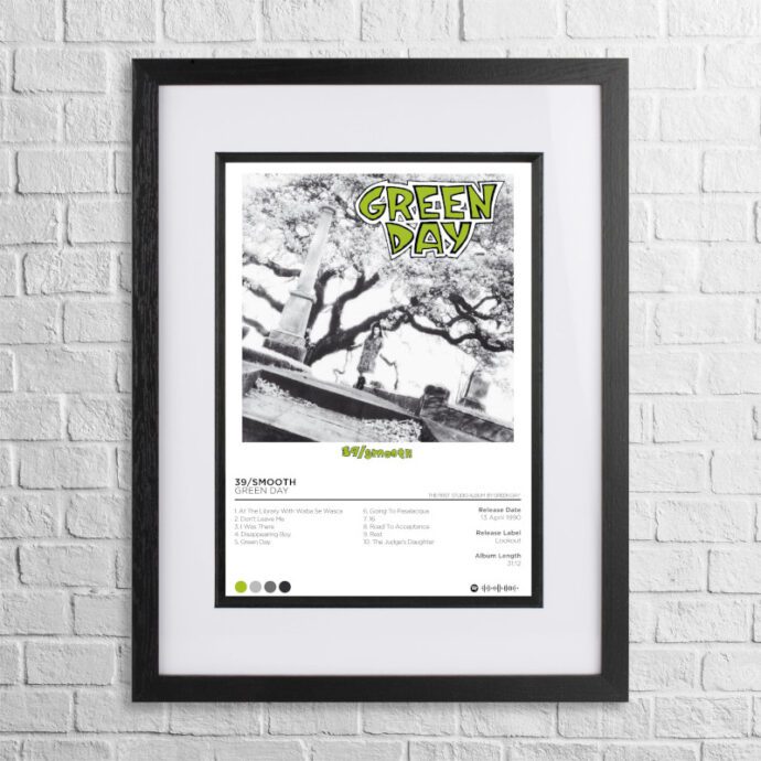 A4 custom design poster of Green Day - 39/Smooth in a black, dual-aspect frame