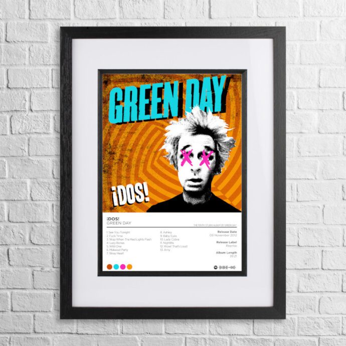 A4 custom design poster of Green Day - Dos! in a black, dual-aspect frame