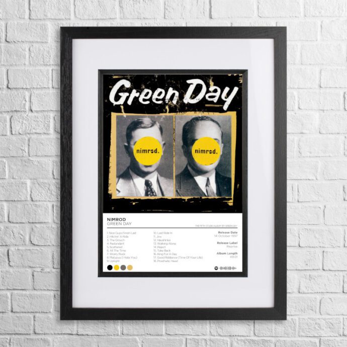 A4 custom design poster of Green Day - Nimrod in a black, dual-aspect frame