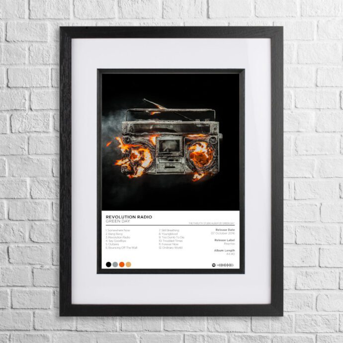 A4 custom design poster of Green Day - Revolution Radio in a black, dual-aspect frame