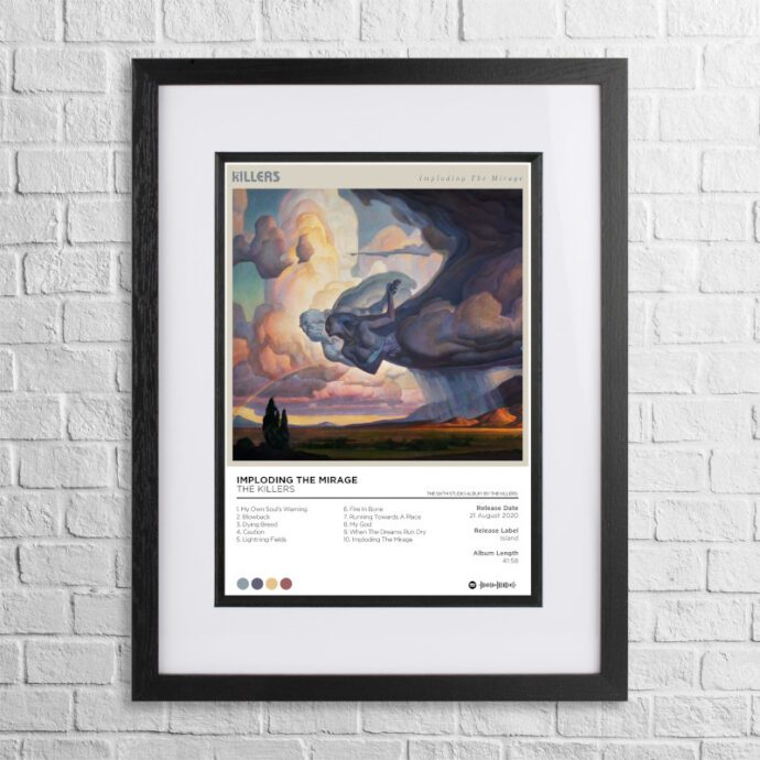 A4 custom design poster of The Killers - Imploding the Mirage in a black, dual-aspect frame