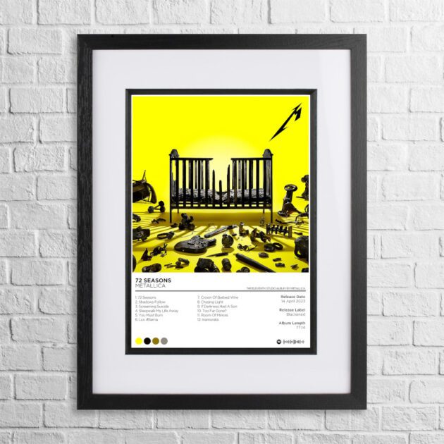 A4 custom design poster of Metallica - 72 Seasons in a black, dual-aspect frame