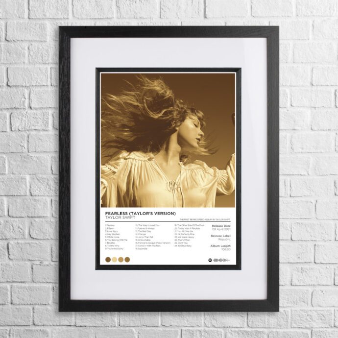 A4 custom design poster of Taylor Swift - Fearless (Taylor's Version) in a black, dual-aspect frame