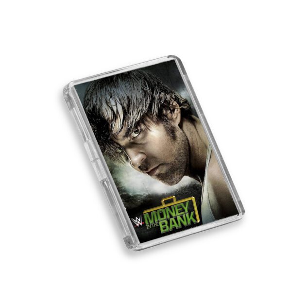 Plastic WWE Money in the Bank 2015 fridge magnet on white background