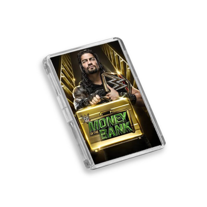 Plastic WWE Money in the Bank 2016 fridge magnet on white background