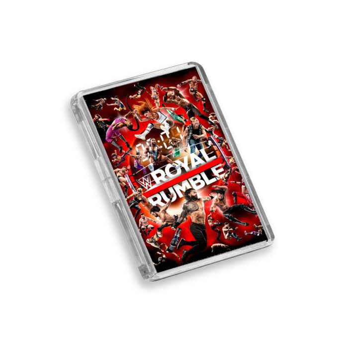 Plastic WWE Royal Rumble 2022 fridge magnet on white background