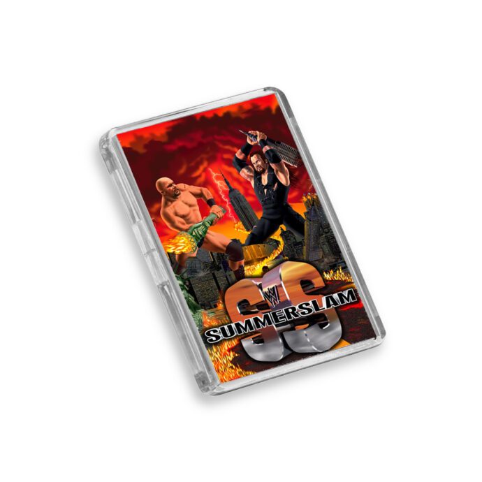 Plastic WWE Summer Slam 1998 fridge magnet on white background