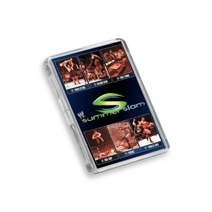 Plastic WWE Summer Slam 2004 fridge magnet on white background