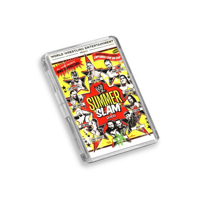 Plastic WWE Summer Slam 2009 fridge magnet on white background