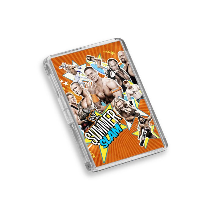 Plastic WWE Summer Slam 2010 fridge magnet on white background