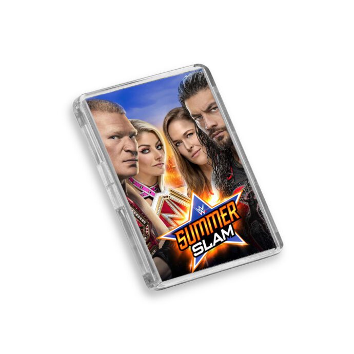 Plastic WWE Summer Slam 2018 fridge magnet on white background