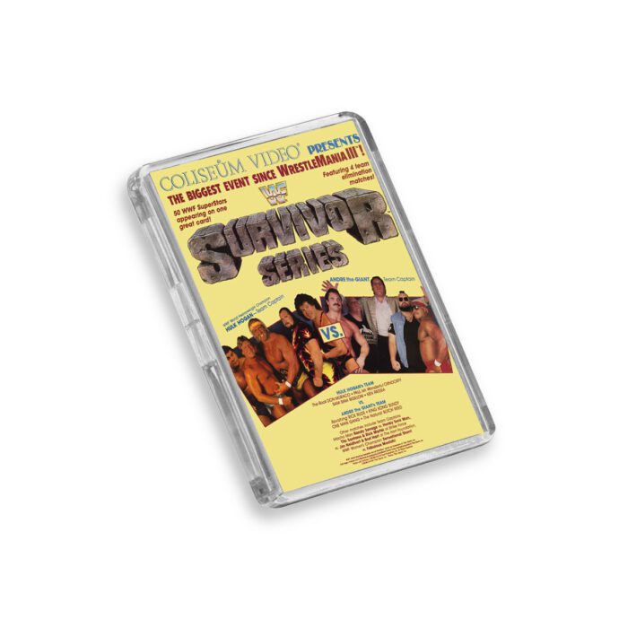 Plastic WWE Survivor Series 1987 fridge magnet on white background