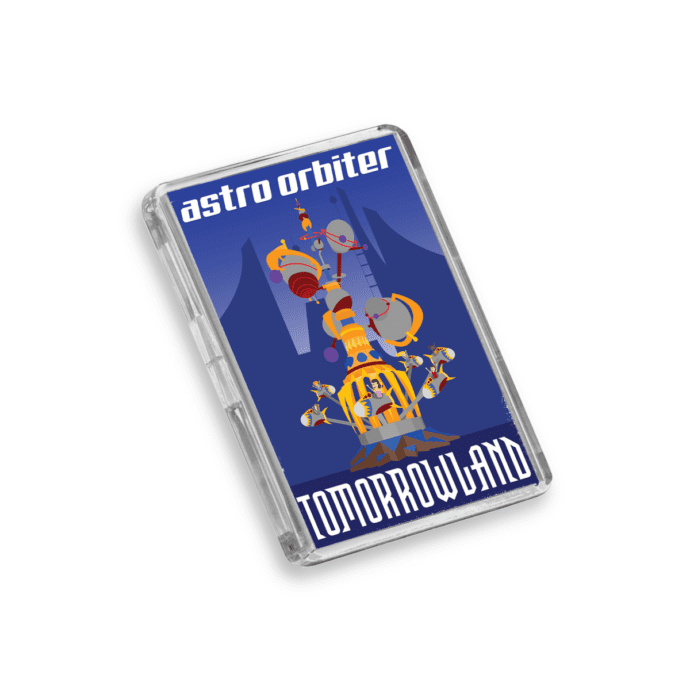 Plastic Astro Orbiter Disney World fridge magnet on a white background