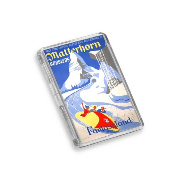 Plastic Matterhorn Bobsleds Disney World fridge magnet on a white background