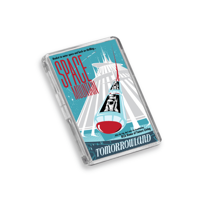 Plastic Space Mountain Disney World fridge magnet on a white background