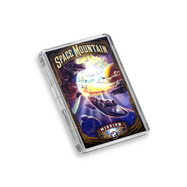 Plastic Space Mountain Mission 2 Disney World fridge magnet on a white background