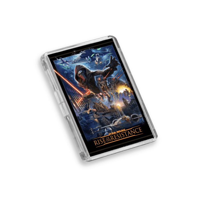 Plastic Star Wars Rise of the Resistance Disney World fridge magnet on a white background