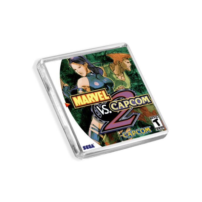 Plastic Dreamcast Marvel vs Capcom 2 fridge magnet on a white background