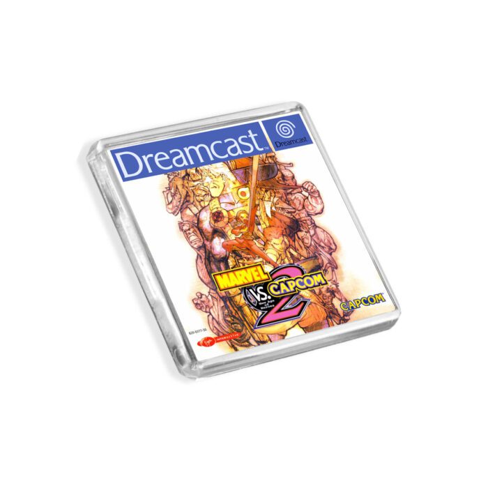 Plastic Dreamcast Marvel vs Capcom 2 fridge magnet on a white background