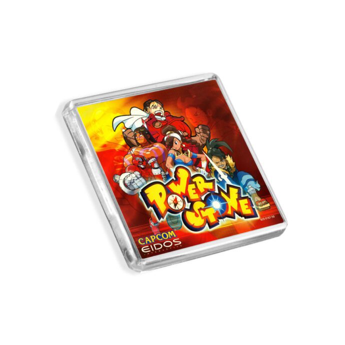 Plastic Dreamcast Power Stone fridge magnet on a white background