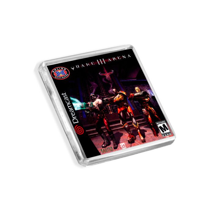 Plastic Dreamcast Quake 3 Arena fridge magnet on a white background