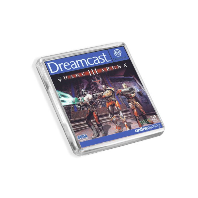 Plastic Dreamcast Quake 3 Arena fridge magnet on a white background