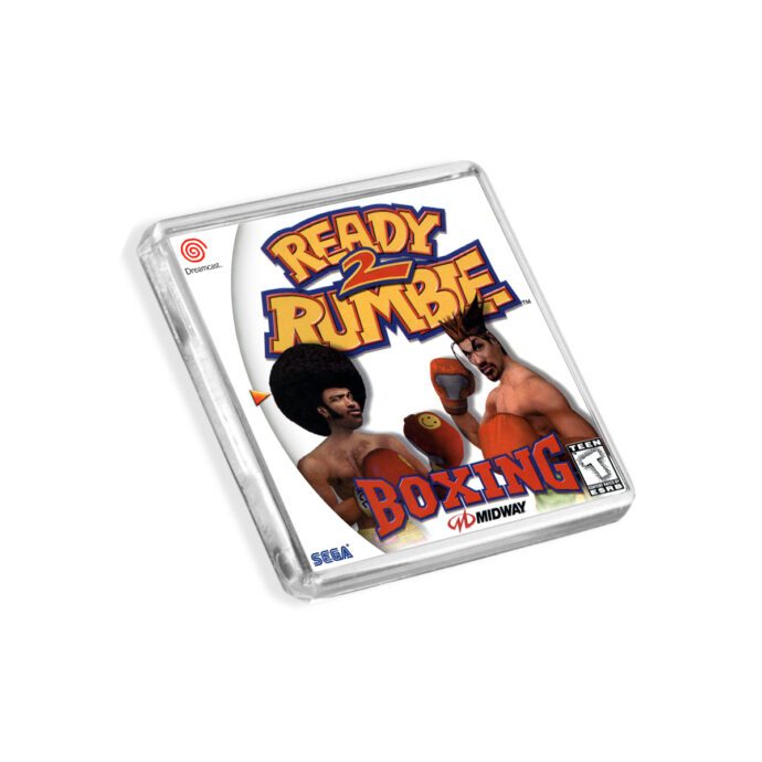 Plastic Dreamcast Ready 2 Rumble Boxing fridge magnet on a white background