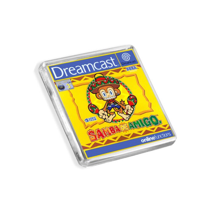 Plastic Dreamcast Samba de Amigo fridge magnet on a white background