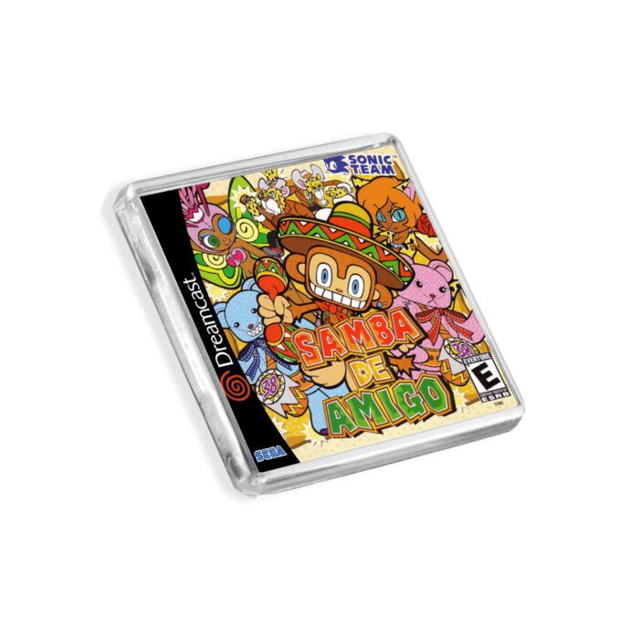 Plastic Dreamcast Samba de Amigo fridge magnet on a white background