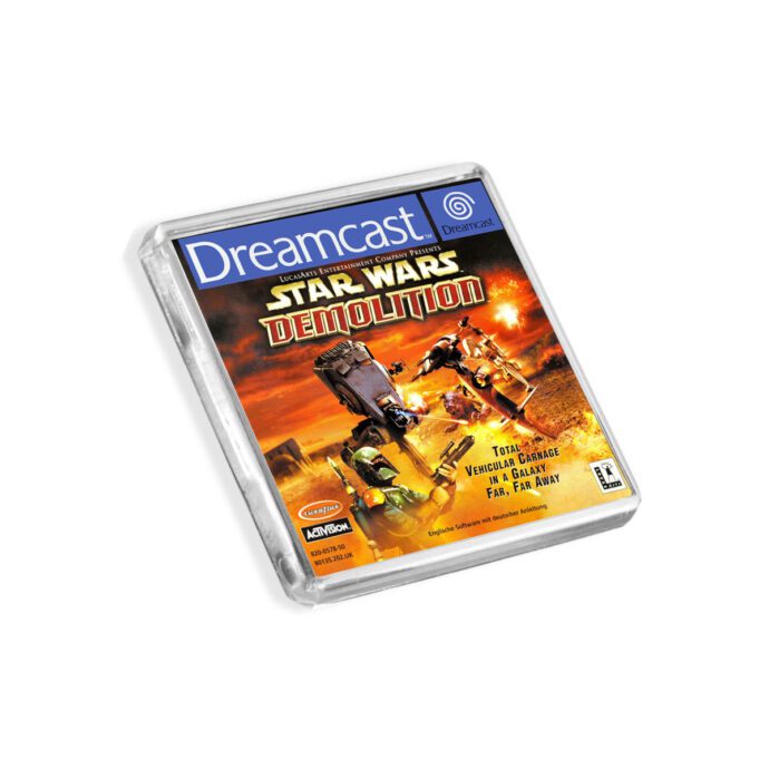 Plastic Dreamcast Star Wars Demolition fridge magnet on a white background