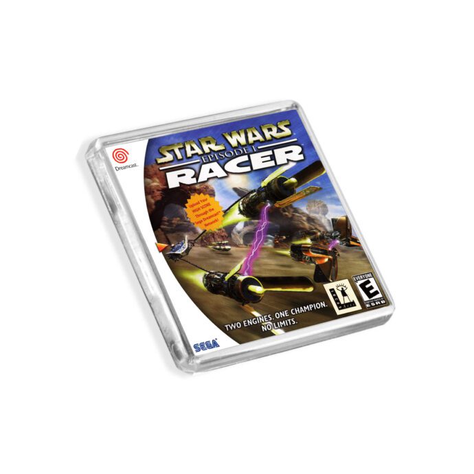 Plastic Dreamcast Star Wars Episode I Racer fridge magnet on a white background