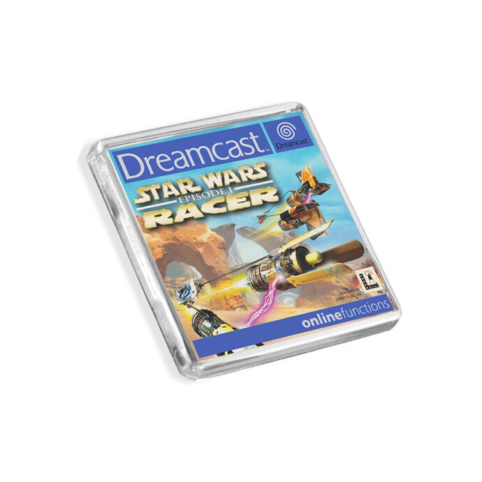 Plastic Dreamcast Star Wars Episode I Racer fridge magnet on a white background