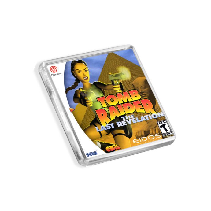 Plastic Dreamcast Tomb Raider The Last Revelation fridge magnet on a white background