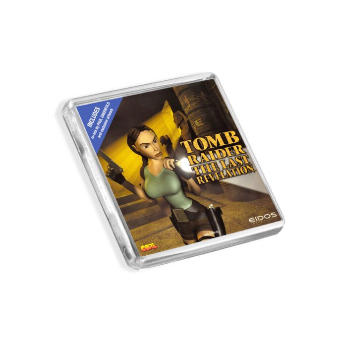 Plastic Dreamcast Tomb Raider The Last Revelation fridge magnet on a white background