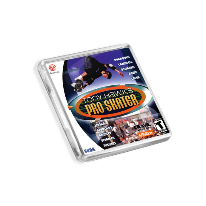 Plastic Dreamcast Tony Hawk's Pro Skater fridge magnet on a white background